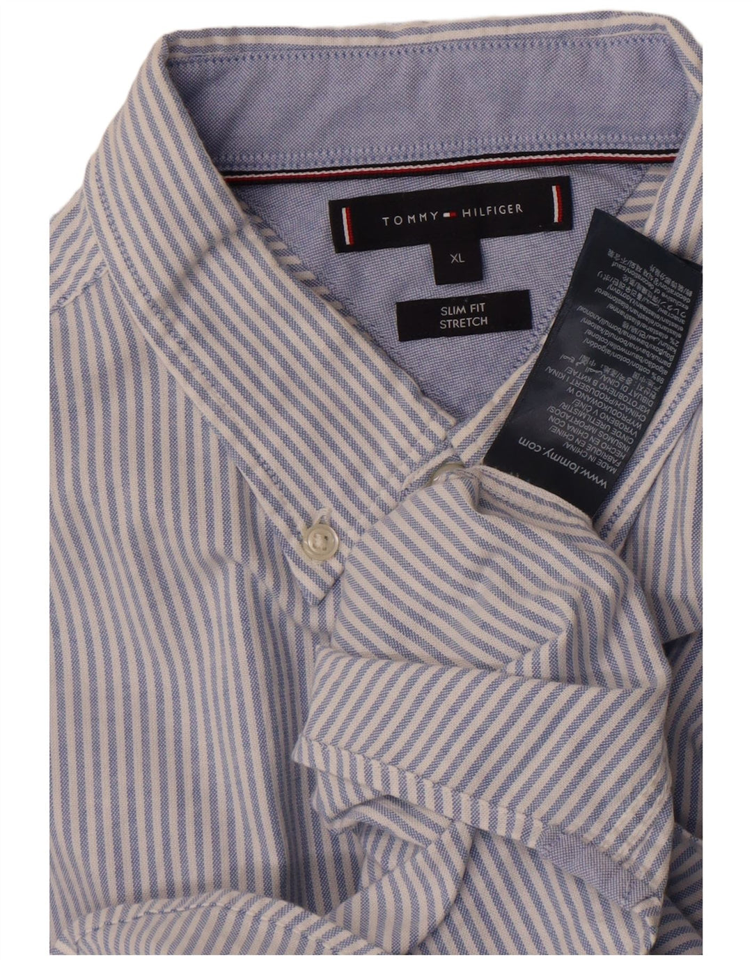 Camisa masculina Tommy Hilfiger Slim Fit XL listrada azul de algodão