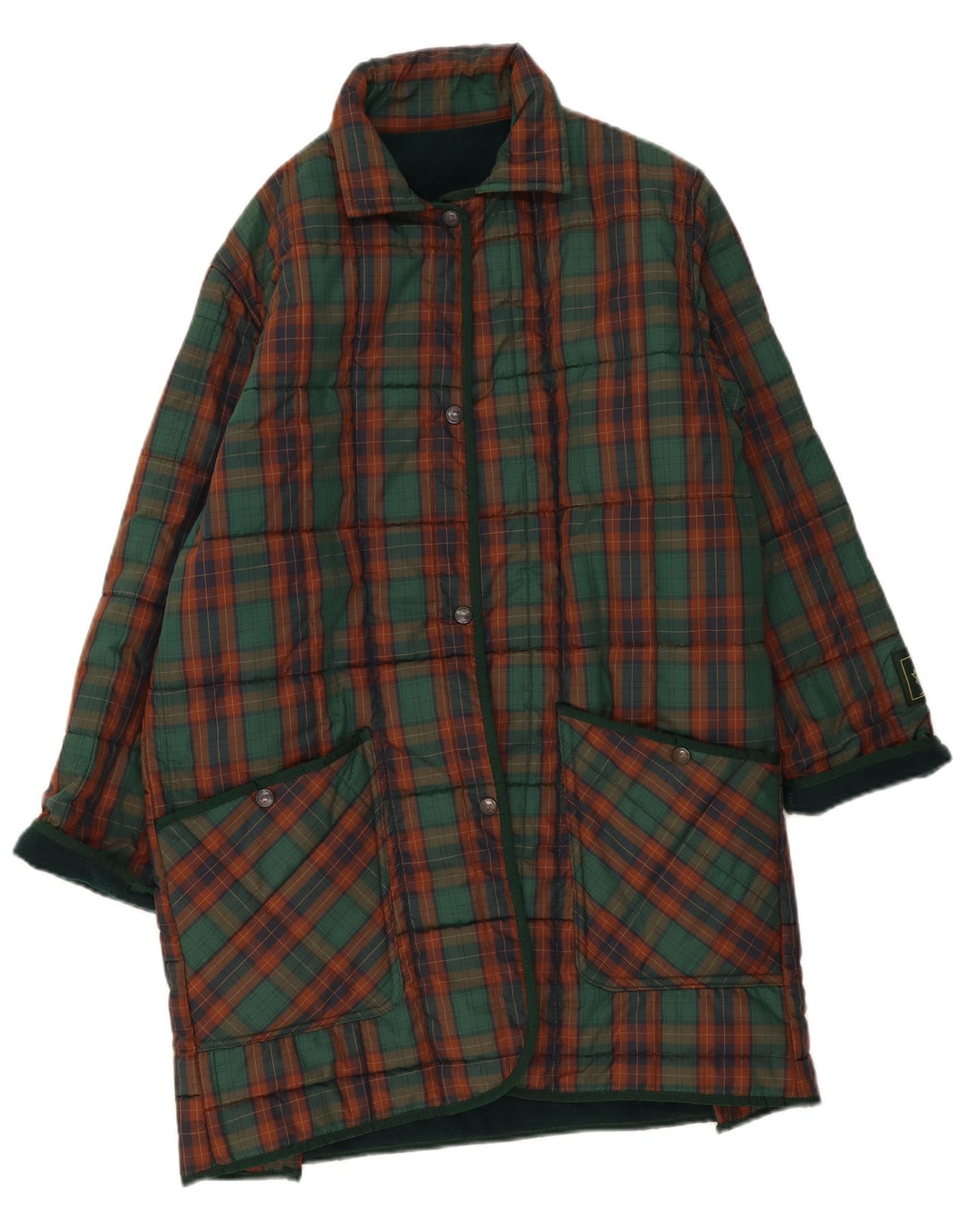 Casaco acolchoado feminino vintage UK 18 XL xadrez verde