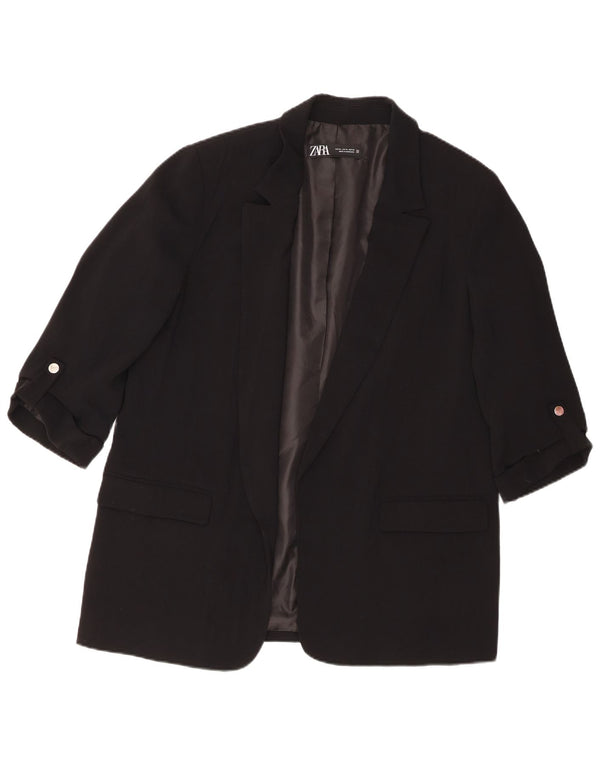 Zara Jaqueta Blazer Feminina Manga 3/4 Aberta Reino Unido 18 XL Preto Poliéster