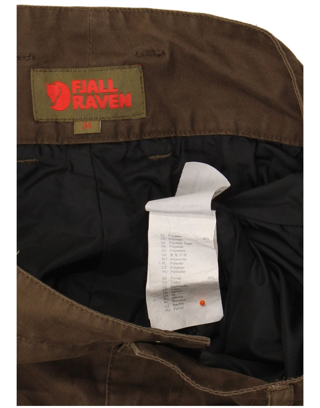 FJALL RAVEN Calça corta-vento feminina camuflada W34 L30 poliéster cáqui