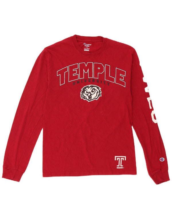 Champion masculino Temple University gráfico top manga comprida pequeno algodão vermelho