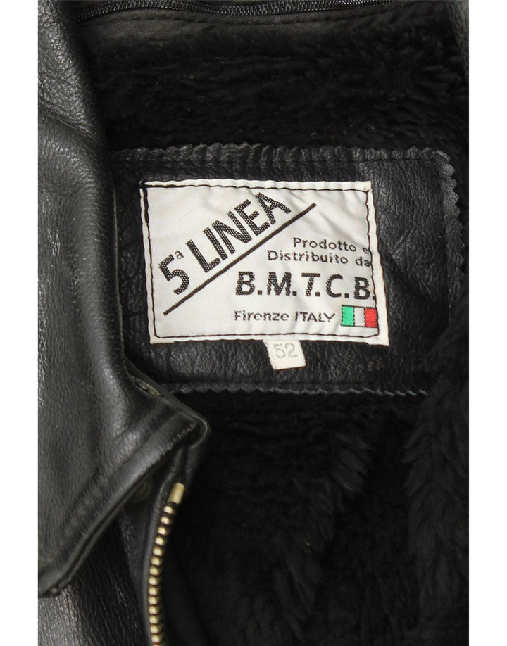 Jaqueta de couro militar masculina vintage IT 52 XL couro preto