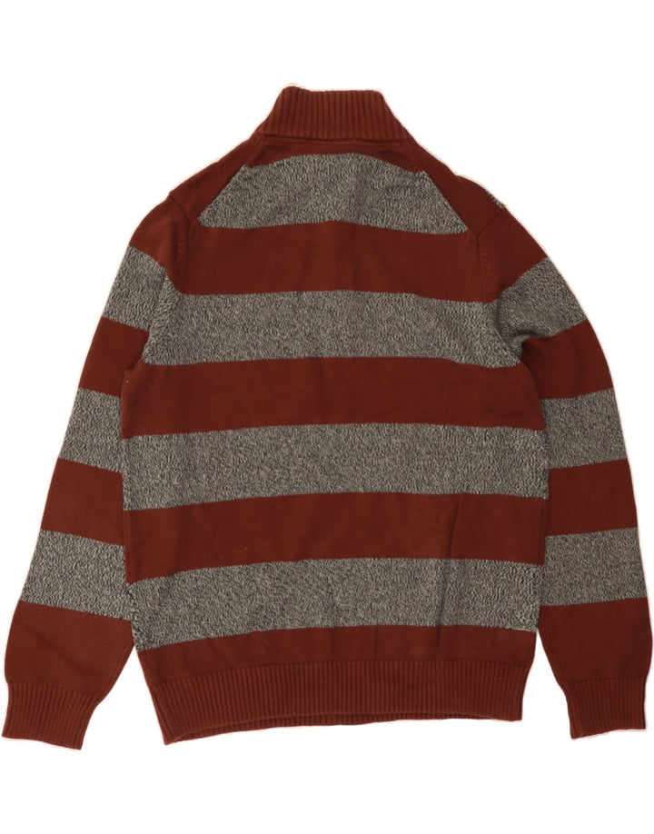 IZOD Mens Zip Neck Jumper Sweater XL Brown Striped Cotton Vintage Izod and Second-Hand Izod from Messina Hembry 