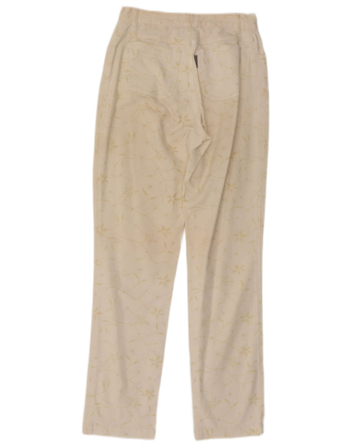Calça feminina Fendissime Regular Regular Fit W27 L29 Branco Floral Clássico