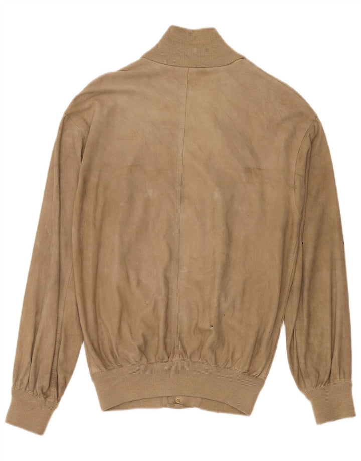 Jaqueta bomber masculina vintage de camurça UK 38 bege médio