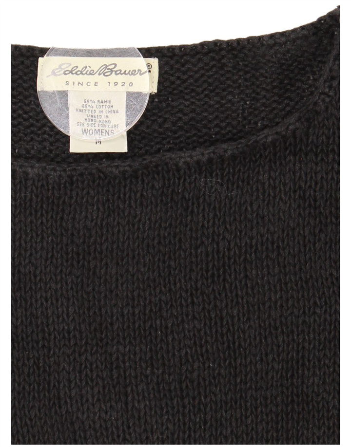 Suéter feminino Eddie Bauer com gola canoa curto Reino Unido 12 médio preto