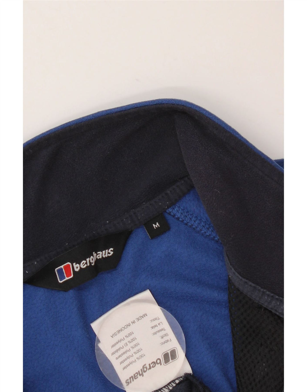 Suéter masculino de lã com gola zip BERGHAUS, poliéster bloco colorido azul médio