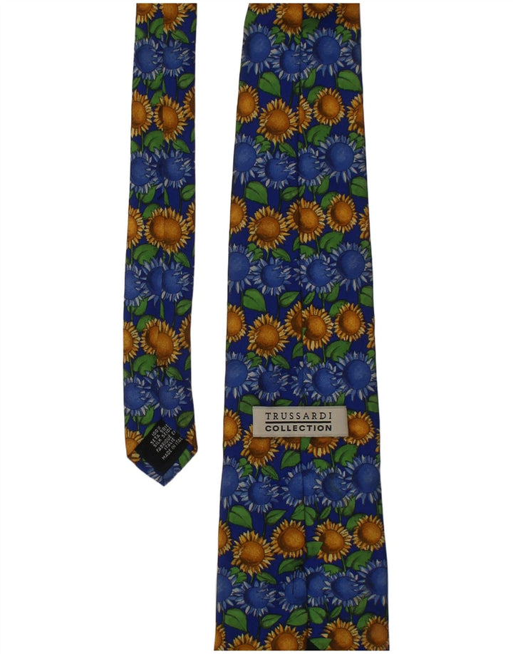 Trussardi Gravata gráfica masculina tamanho único azul floral seda
