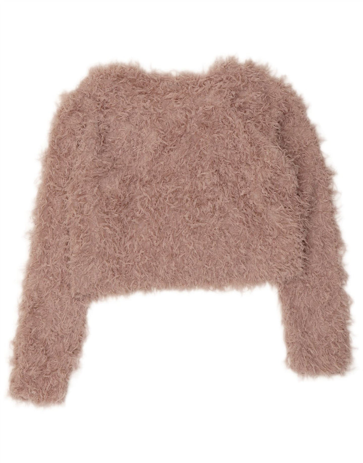 Zara Suéter feminino cropped com gola canoa Reino Unido 12 poliéster rosa médio