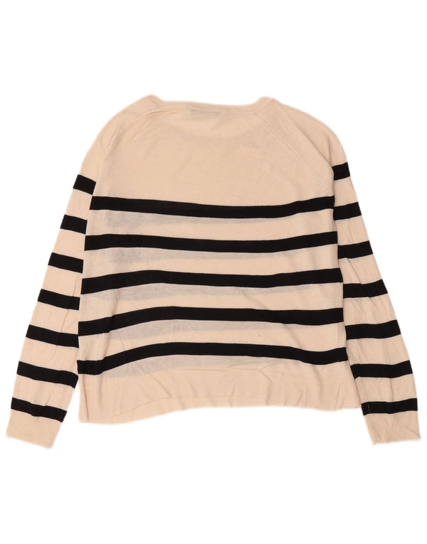 Zara Suéter feminino com gola canoa e listrado branco médio UK 14