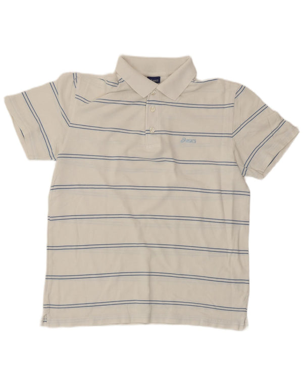 Camisa polo masculina Asics médio branco listrado algodão