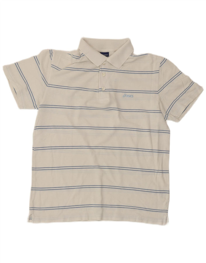 Camisa polo masculina Asics médio branco listrado algodão