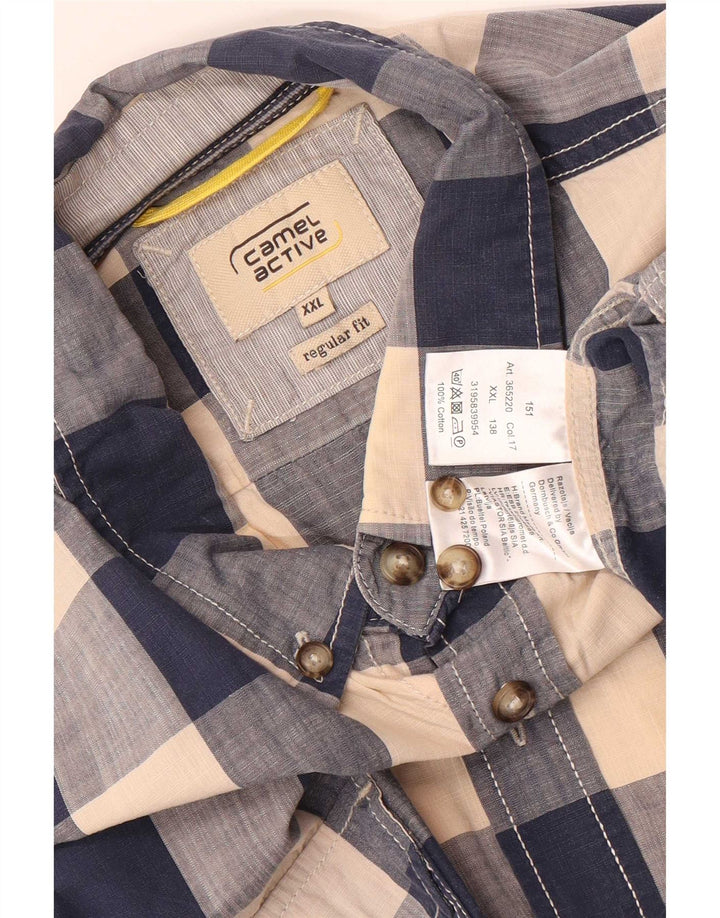 Camisa masculina de ajuste regular Camel Active 2XL algodão guingão azul marinho