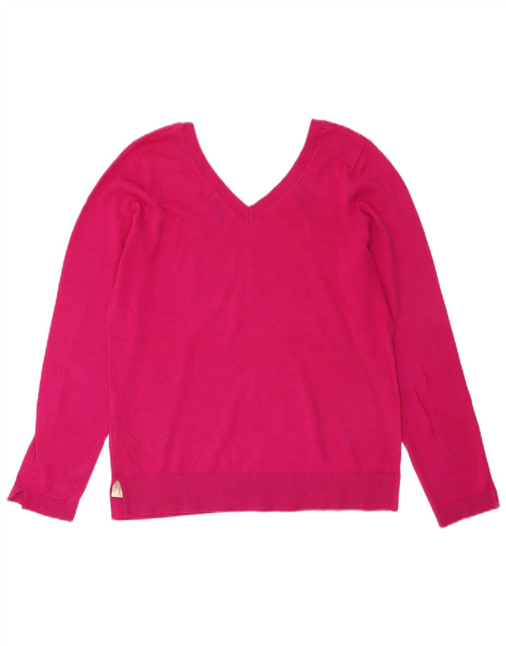 Suéter feminino Massimo Dutti com decote em V Reino Unido 14 algodão rosa médio