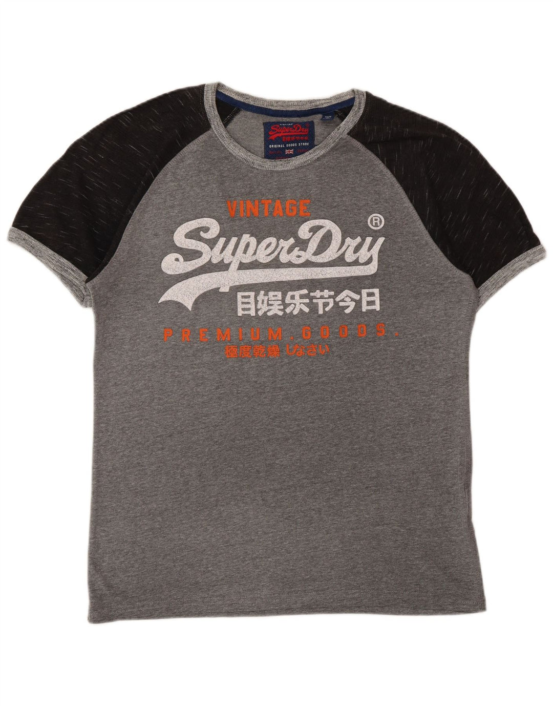 Camiseta masculina SUPERDRY com estampa gráfica grande de algodão cinza colorido