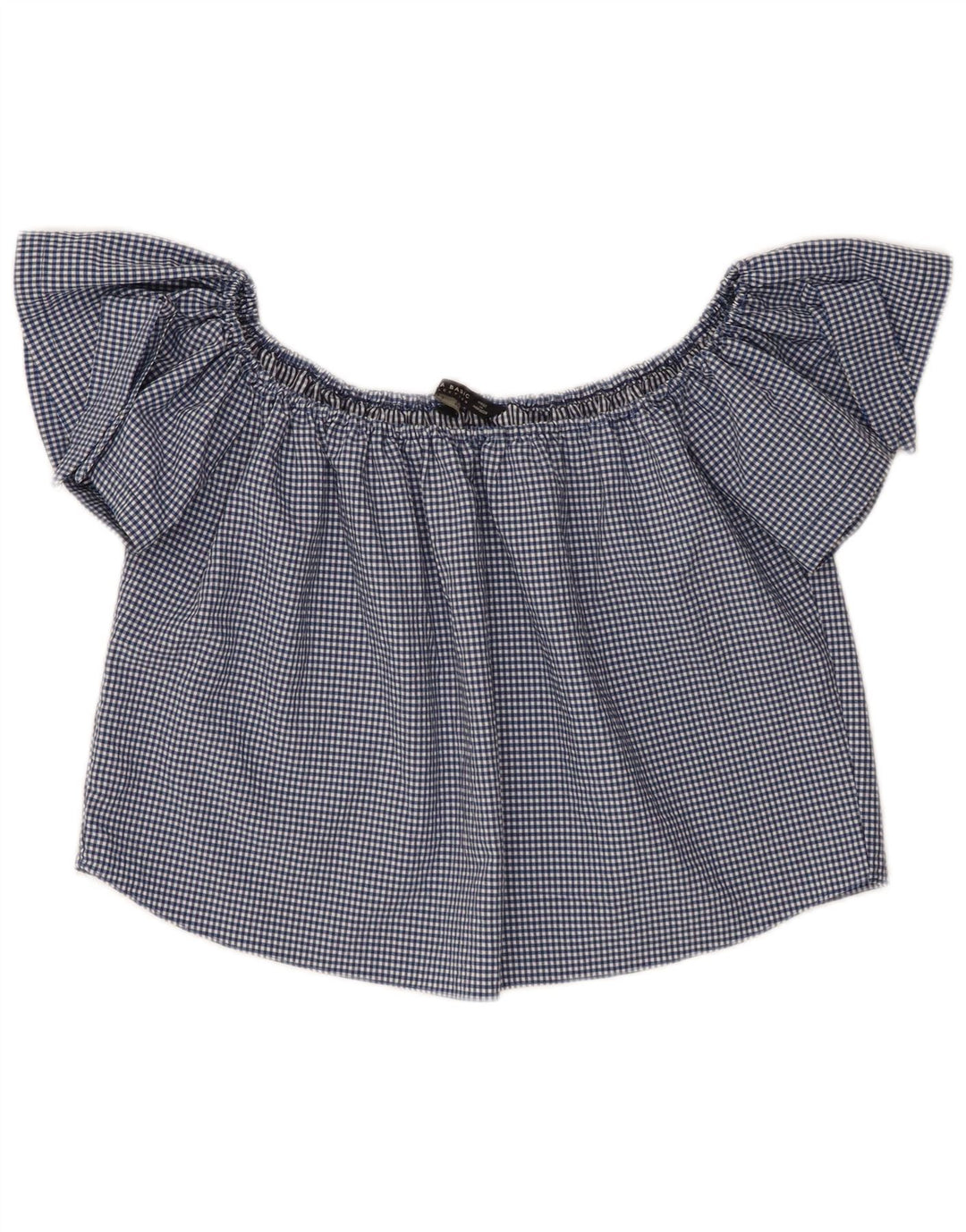 Top Zara Feminino Crop Off Ombro Reino Unido 10 Pequeno Gingham Azul Marinho