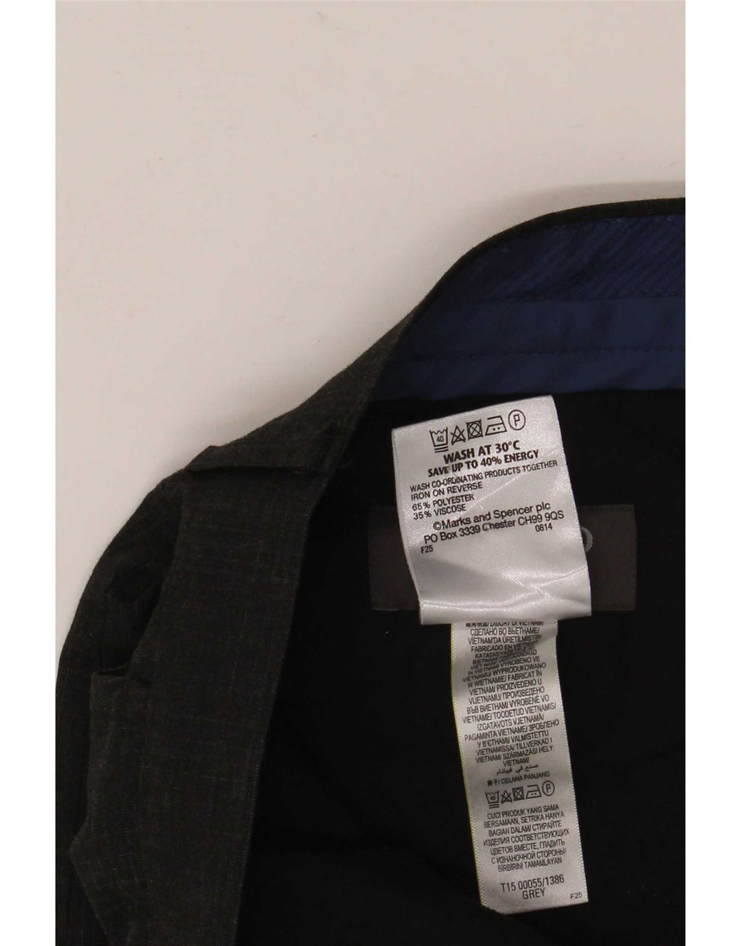 Calça masculina Marks & Spencer Super Slim Fit W32 L33 cinza xadrez