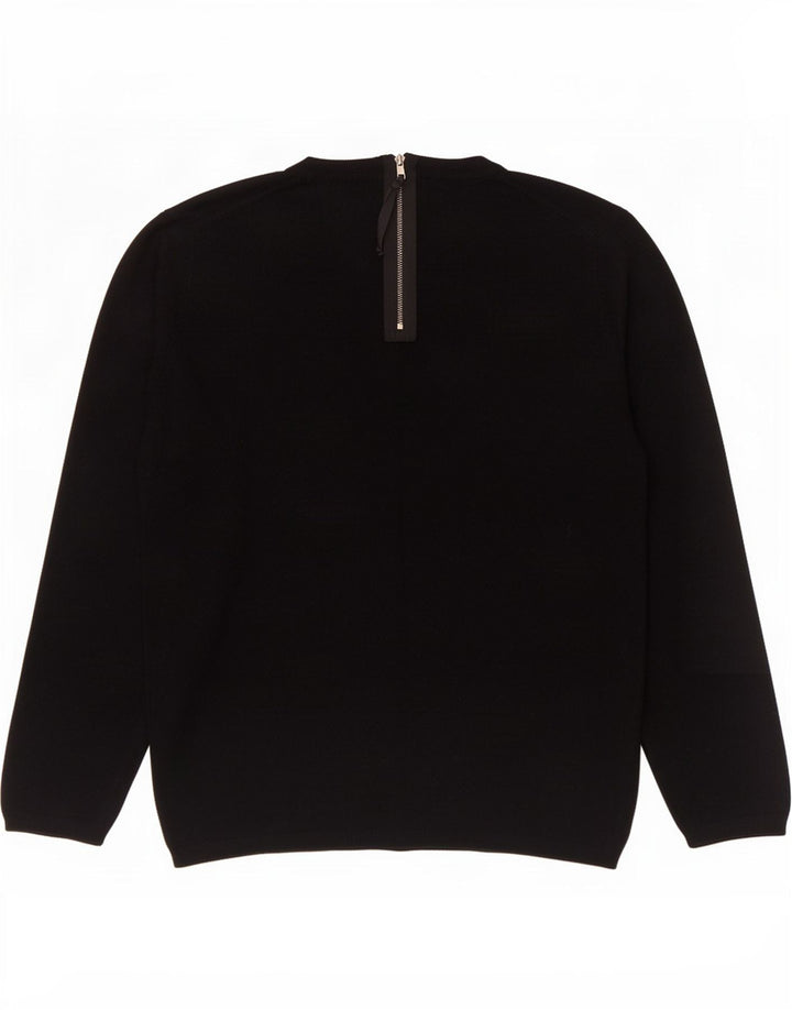 Suéter feminino Zara com gola redonda e botão, Reino Unido 16, grande, preto