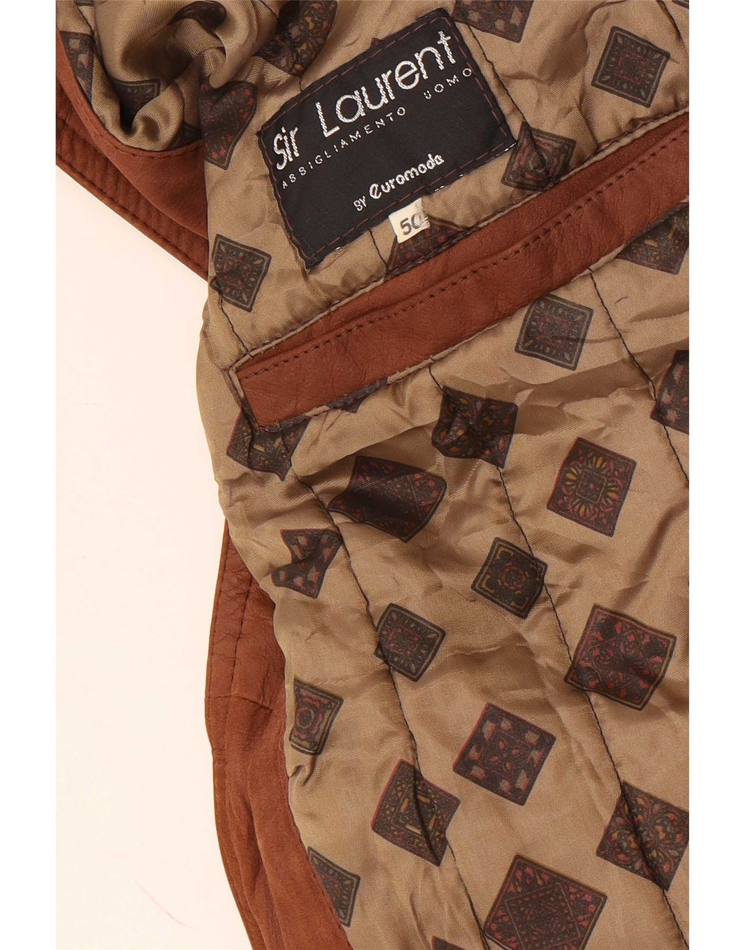 Jaqueta de couro masculina vintage IT 50 grande bloco colorido marrom