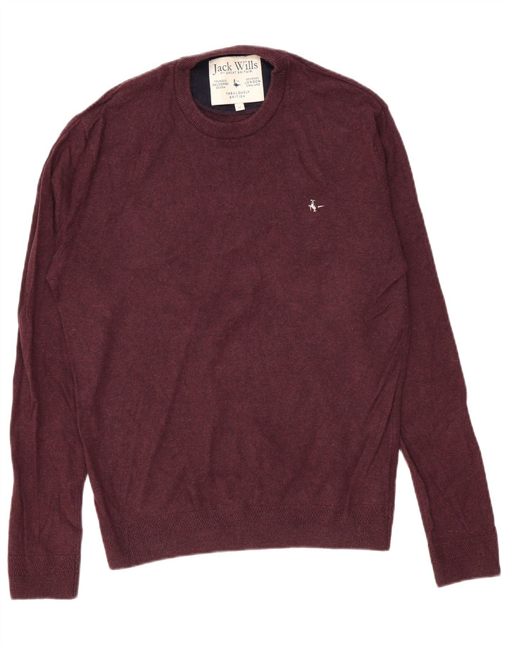 Jack Wills Suéter masculino com gola redonda, algodão médio cor de vinho