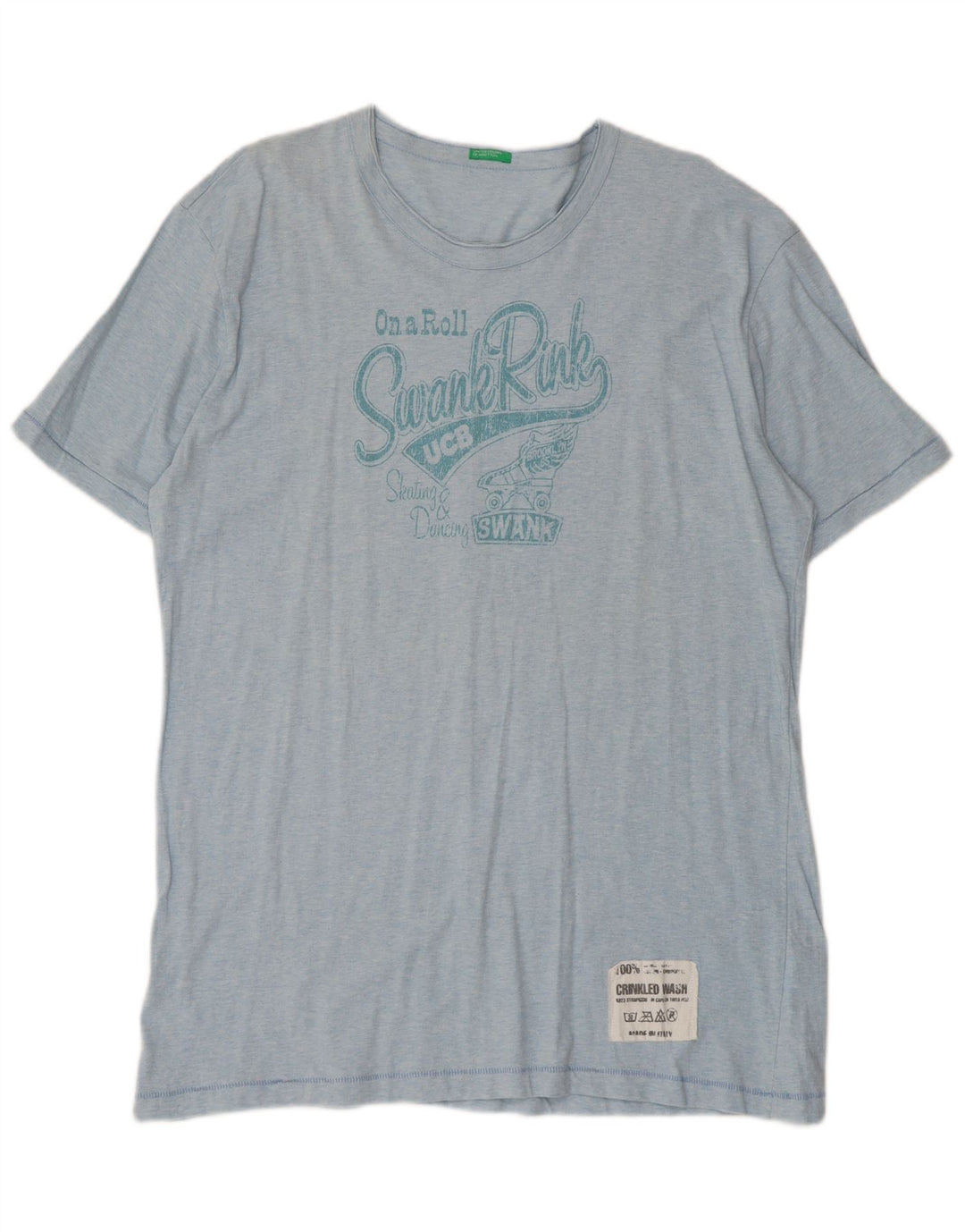 Camiseta gráfica masculina Benetton Top 2XL algodão azul