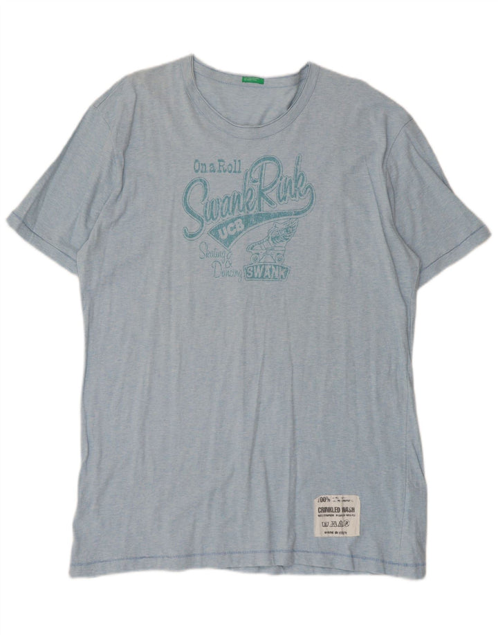 Camiseta gráfica masculina Benetton Top 2XL algodão azul