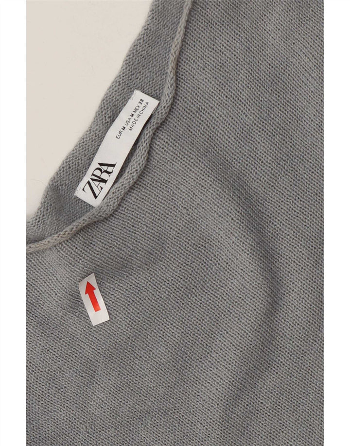 Zara Suéter feminino oversized com gola canoa Reino Unido 14 algodão cinza médio
