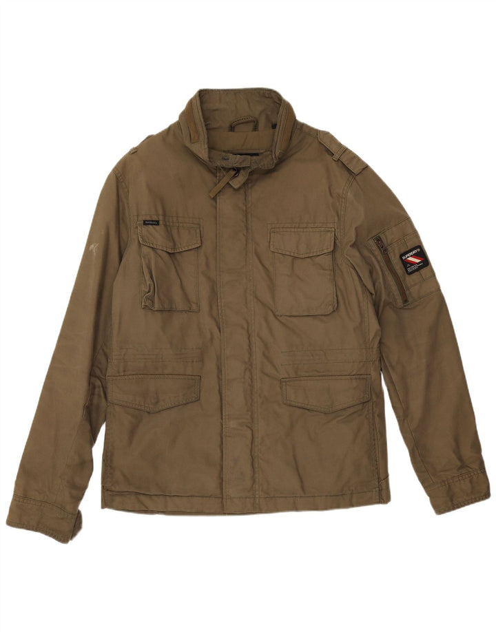 Jaqueta militar masculina Superdry UK 40 grande algodão cáqui
