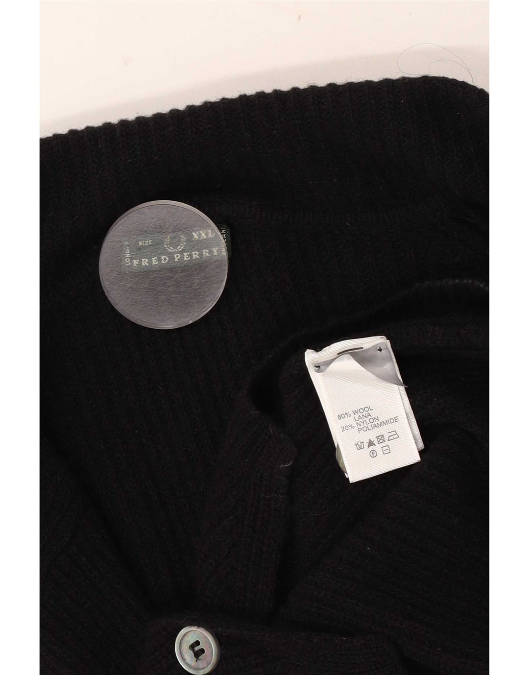 Suéter cardigã feminino Fred Perry UK 20 2XL lã preta