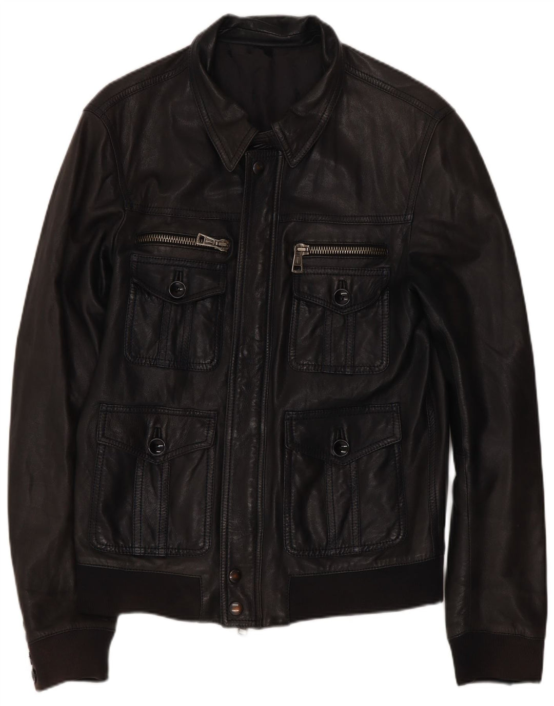 Jaqueta de couro masculina vintage IT 50 média preta