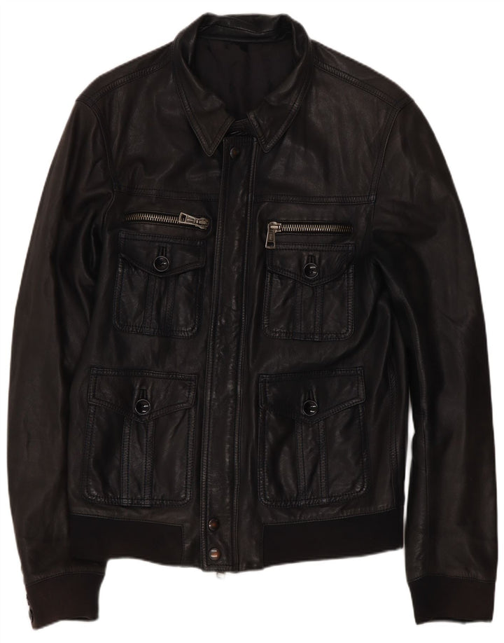 Jaqueta de couro masculina vintage IT 50 média preta