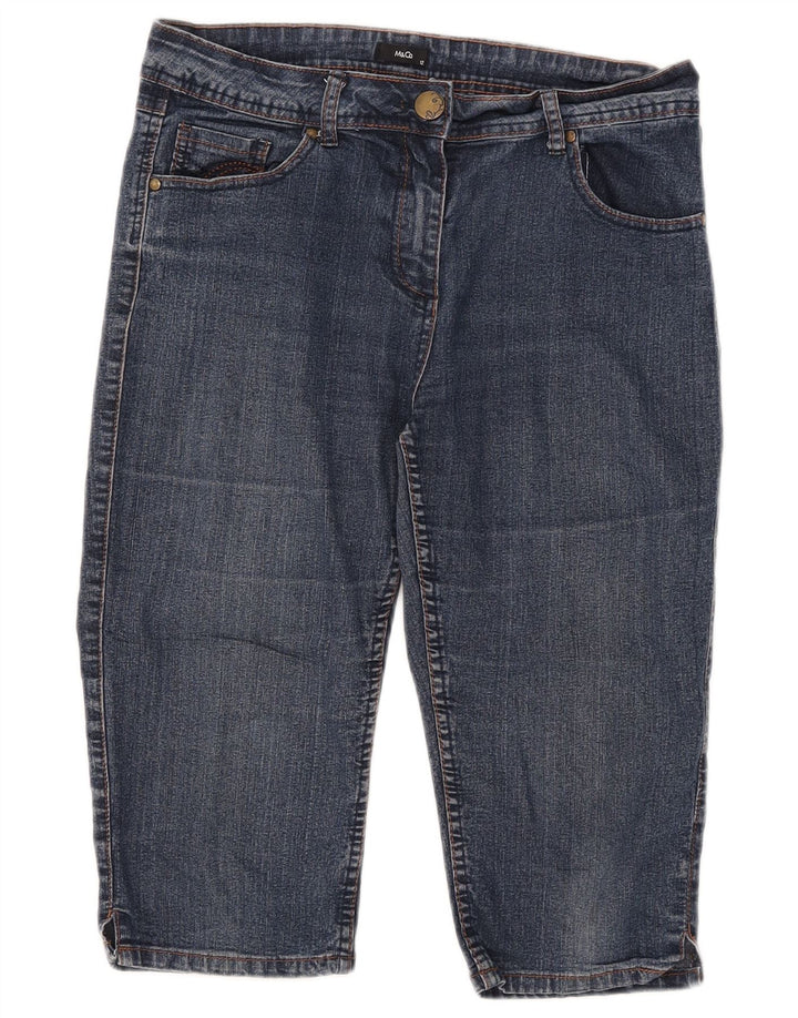 Bermuda jeans feminina M&Co UK 12 médio W32 algodão azul