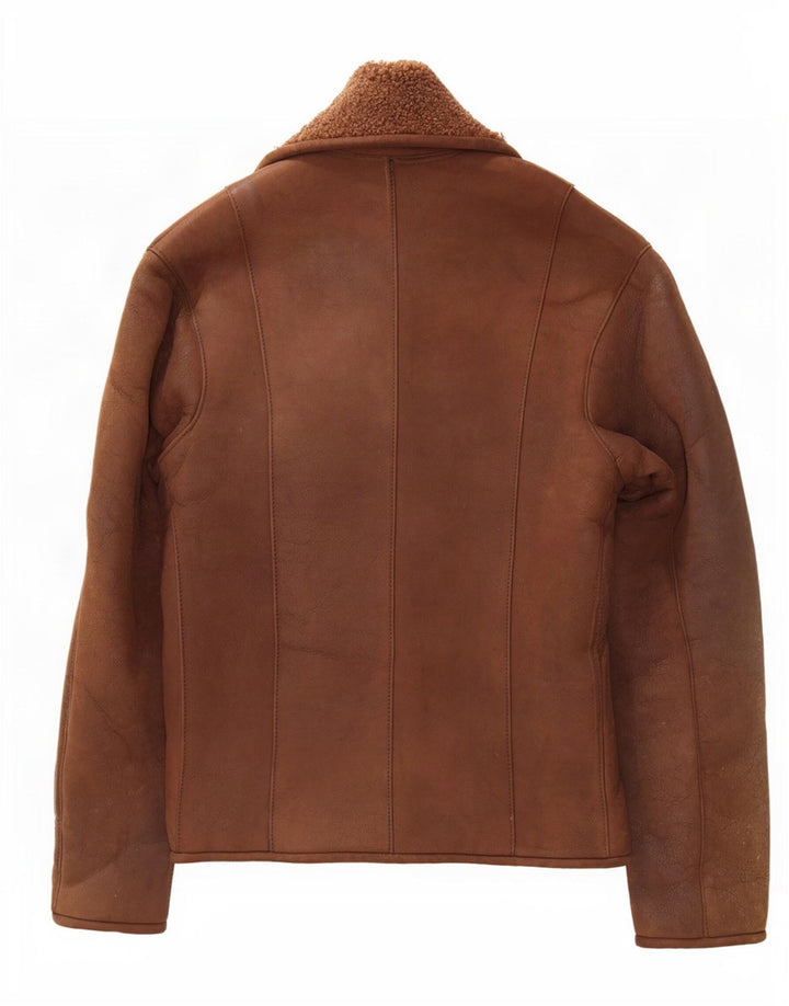 Jaqueta Shearling Feminina Vintage UK 10 Pequena Marrom