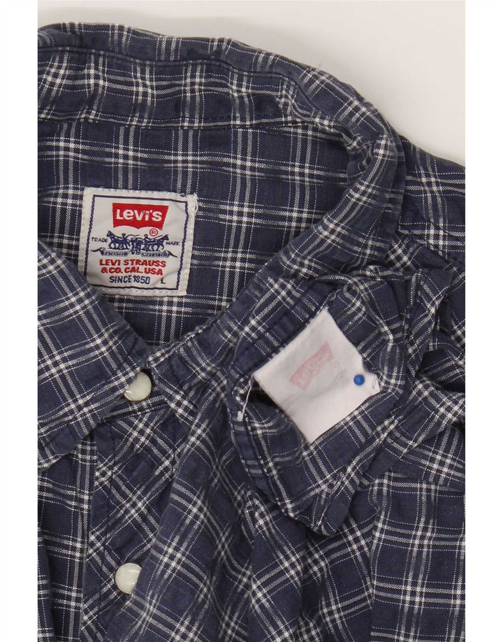 Camisa masculina Levi's grande xadrez azul marinho de algodão