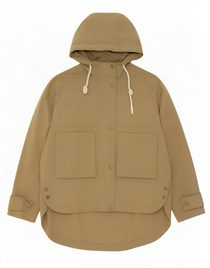 Zara Womens Hooded Oversized Utility Jacket Reino Unido 14 Médio Algodão Cáqui