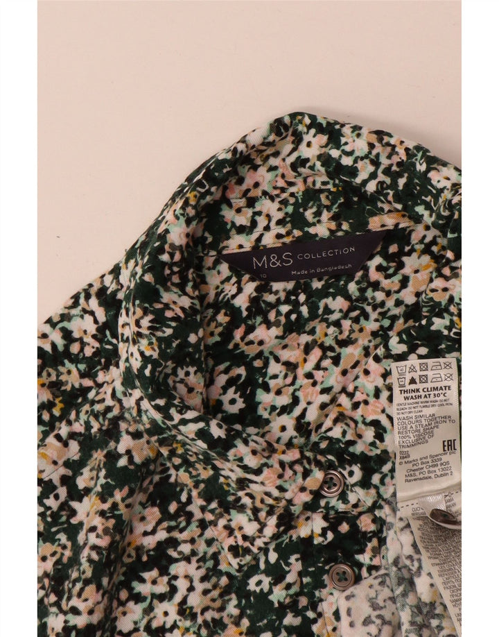 Blusa feminina Marks & Spencer grande tamanho UK 10 pequena floral verde