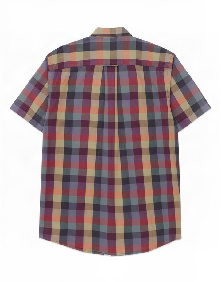 Camisa feminina de manga curta Orvis grande algodão guingão multicolorido