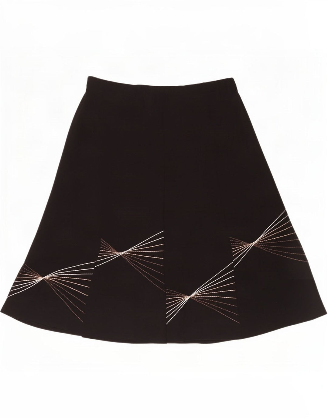 Saia feminina Marks & Spencer com padrão abstrato evasê UK 16 grande W40 preta