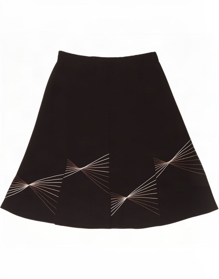 Saia feminina Marks & Spencer com padrão abstrato evasê UK 16 grande W40 preta