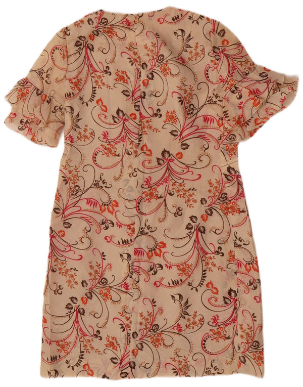 Vestido bainha feminino vintage UK 14 médio bege floral