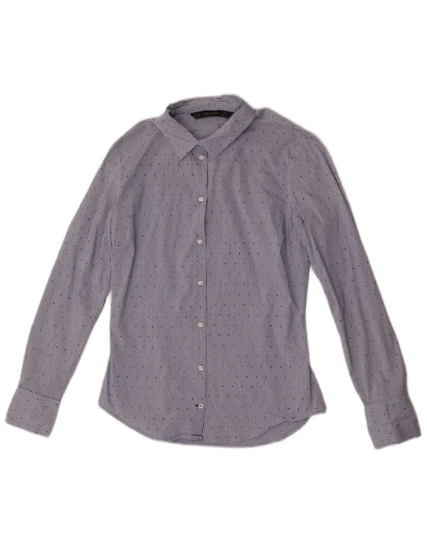 Camisa feminina Zara Reino Unido 12 risca de giz azul médio