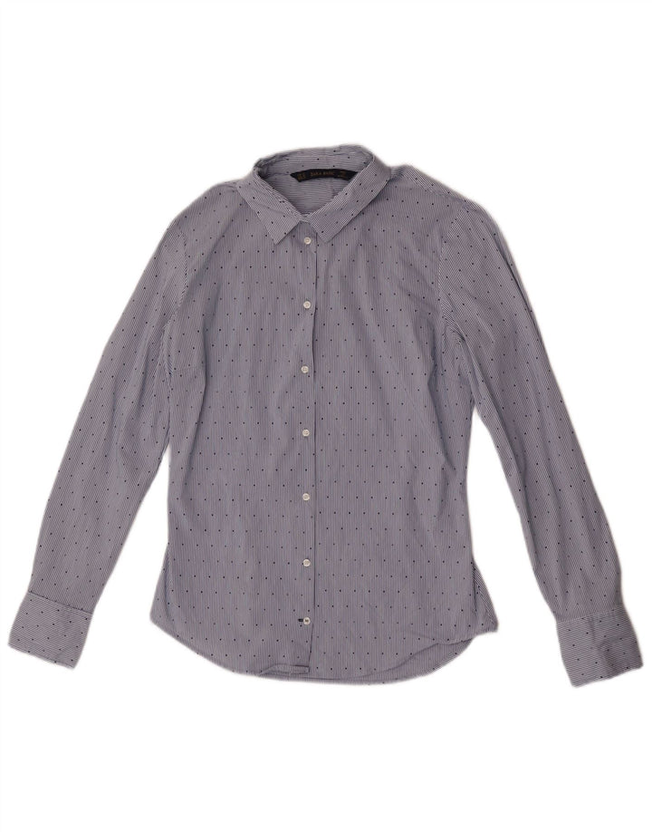 Camisa feminina Zara Reino Unido 12 risca de giz azul médio