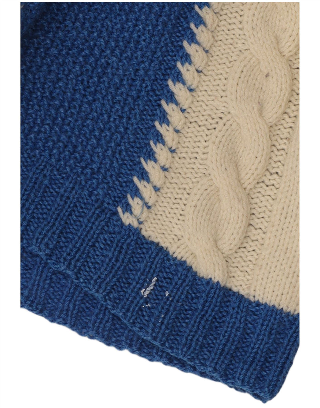 Suéter feminino VINTAGE com decote em V UK 10 pequeno bloco colorido azul