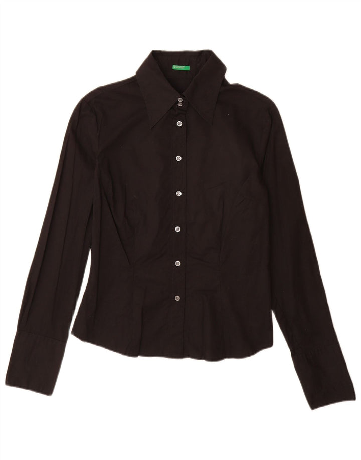 Camisa feminina Benetton UK 14 médio algodão preto