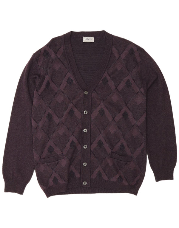 Suéter cardigã masculino Rodes 2XL roxo Argyle/lã diamante