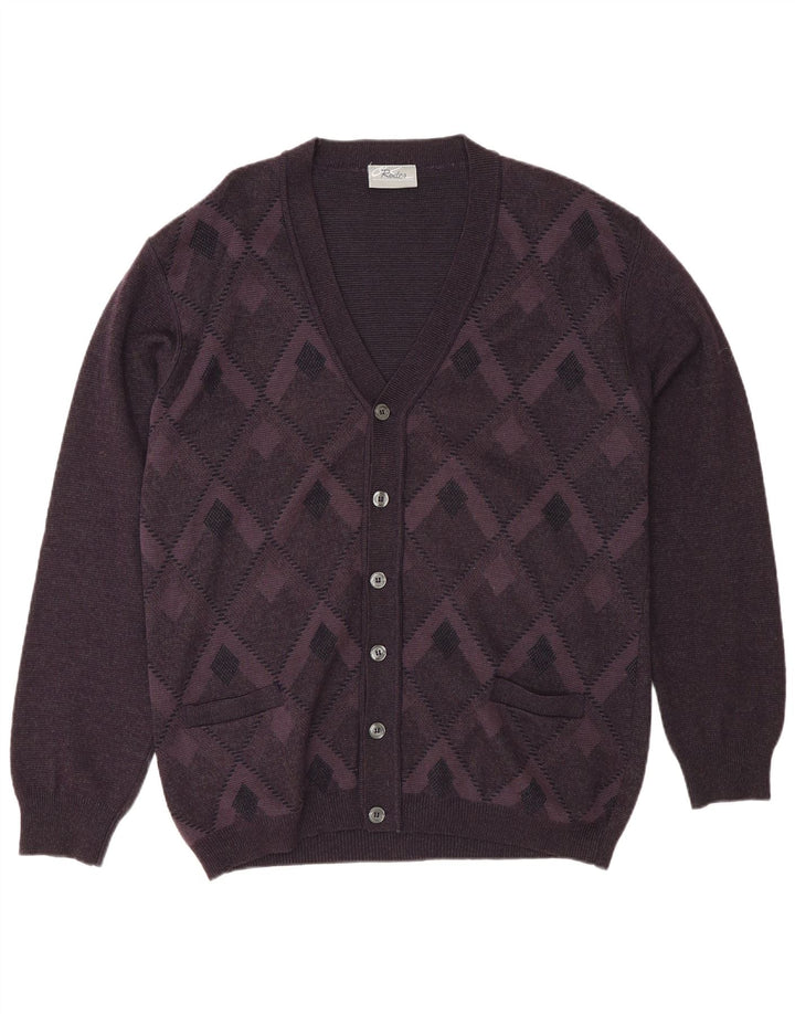 Suéter cardigã masculino Rodes 2XL roxo Argyle/lã diamante