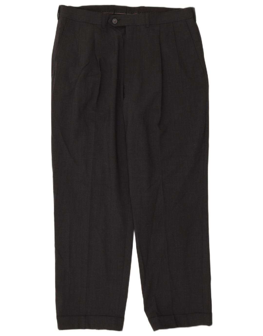 Calça masculina Marks & Spencer sob medida com pregas W34 L29 poliéster cinza