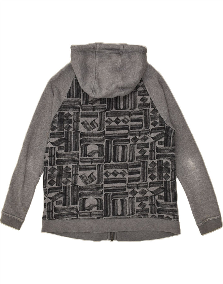 NIKE Womens Abstract Pattern Zip Hoodie Sweater UK 14 Medium Grey Cotton | Vintage Nike | Thrift | Second-Hand Nike | Used Clothing | Messina Hembry 
