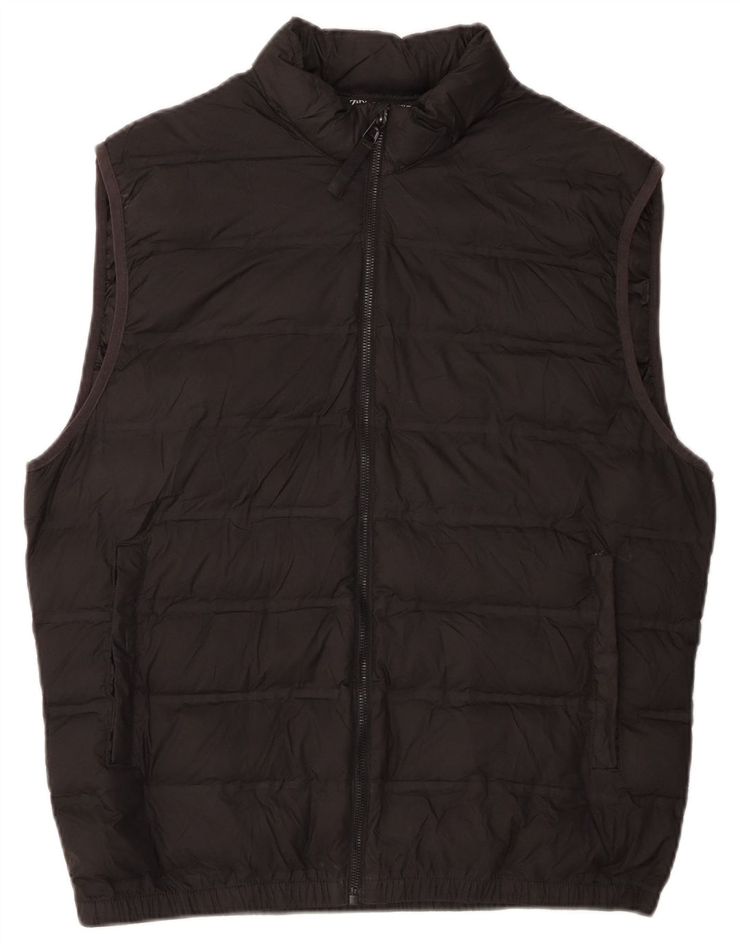 Colete acolchoado feminino Zara UK 16 grande poliéster preto