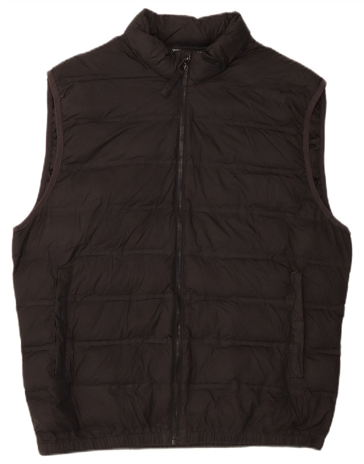 Colete acolchoado feminino Zara UK 16 grande poliéster preto